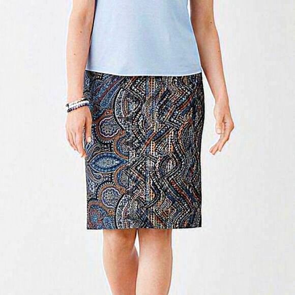 J. Jill Mod Paisley Jacobean Print Ponte Pencil Skirt Size Medium - Picture 1 of 6